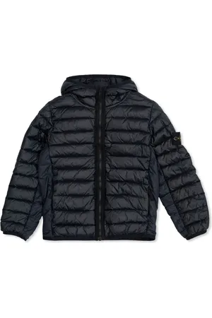 Stone Island Quiltet jakke med hætte og logomærke