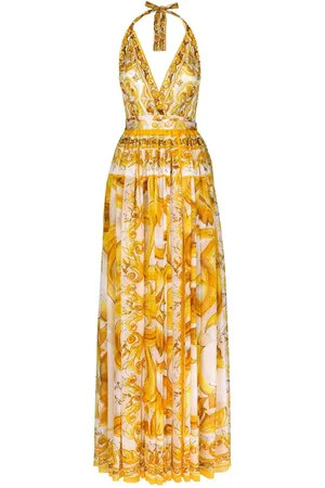 Dolce & Gabbana Lang kjole i chiffon med Majolica-tryk