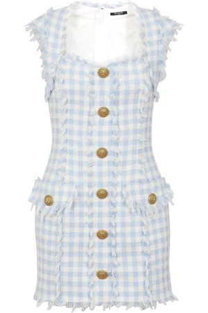Balmain Kort gingham-ternet kjole