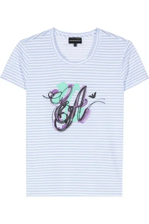 Emporio Armani Stribet T-shirt med logotryk