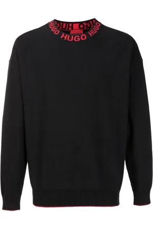 HUGO BOSS Finstrikket trøje med logo på kraven
