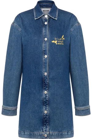 Moschino Skjortekjole i denim med slogan-broderi