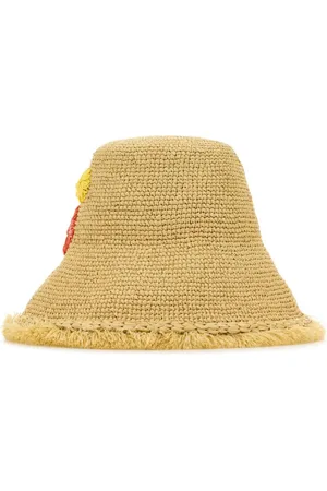Prada Hat i bast med broderet logo