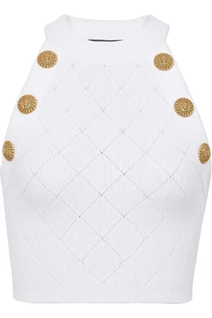 Balmain Cropped strikket top med seks knapper