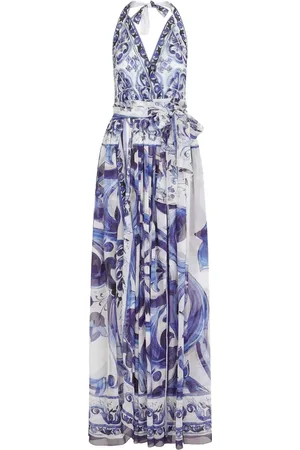 Dolce & Gabbana Lang kjole i chiffon med Majolica-tryk
