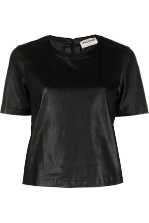 Zadig & Voltaire Tas T-shirt med crewneck og læder