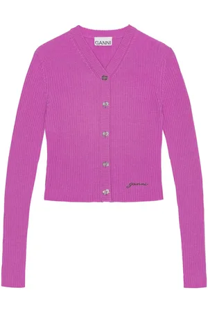 Ganni Ribbet cardigan med broderet logo