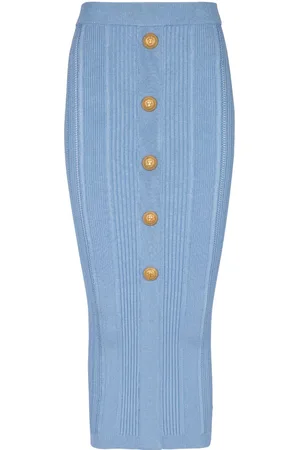 Balmain Midi ribstrikket nederdel med fem knapper