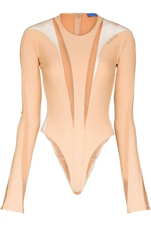 MUGLER Langærmet gennemsigtig bodysuit med paneler