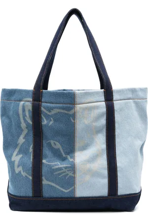 Maison Kitsuné Mellemstor tote i denim med rævehoved