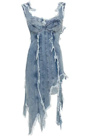 Natasha Zinko Kort stenvaskede denimkjole med slitageeffekt