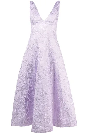 Serafini Blomstret kjole i jacquard med V-hals