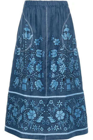 VITA KIN Midi-nederdel med blomster-broderi