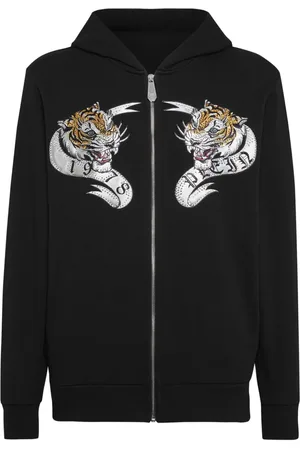 Philipp Plein Hættetrøje med krystaludsmykning og tigertryk