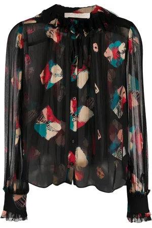 ULLA JOHNSON Gennemsigtig bluse med abstrakt tryk