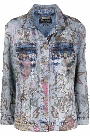 Philipp Plein Oversize denimjakke med monogram og tattoo-tryk