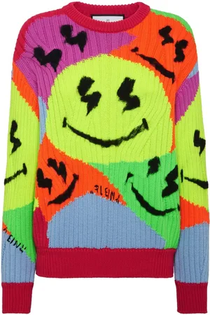 Philipp Plein Ribstrikket trøje med intarsia-smil