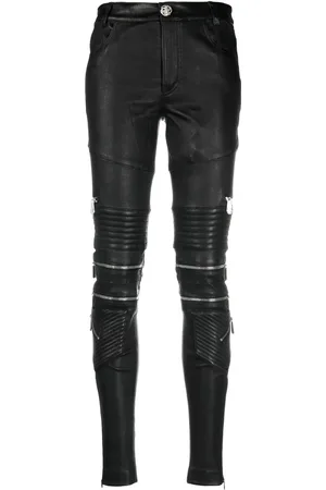 Philipp Plein Skinny-bukser i lammeskind med lynlås