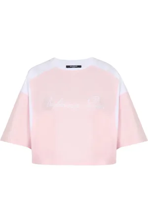 Balmain T-shirt med broderet logo og paneler