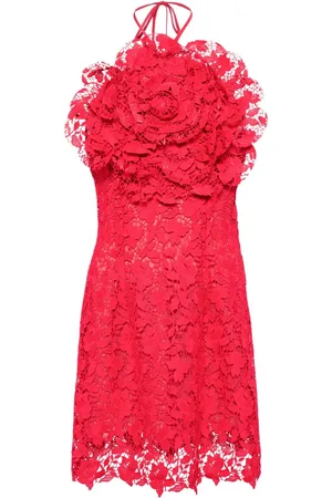 Oscar de la Renta Kort blondekjole med blomsterapplikation