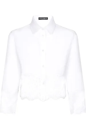 Dolce & Gabbana Cropped poplin-skjorte med blondeindsats