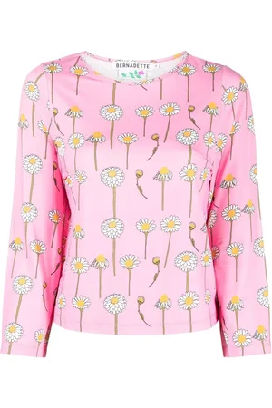 Bernadette T-shirt med rund hals og marguerit-tryk