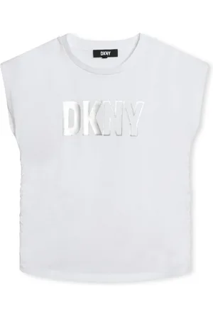 DKNY T-shirt i økologisk bomuld med metallisk logotryk