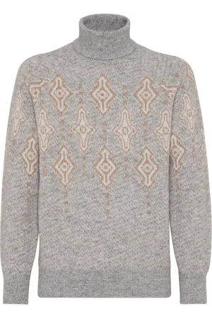 Brunello Cucinelli Intarsia-mønstret trøje med rullekrave