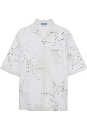 Prada Gennemsigtig silkeskjorte med blomster-broderi