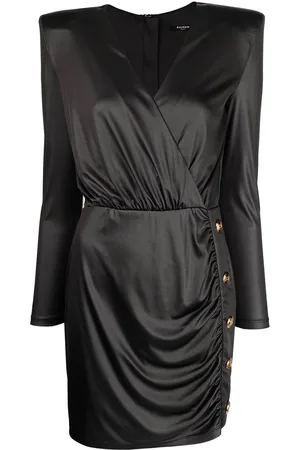 Balmain Draperet metallisk kjole med skulderpuder