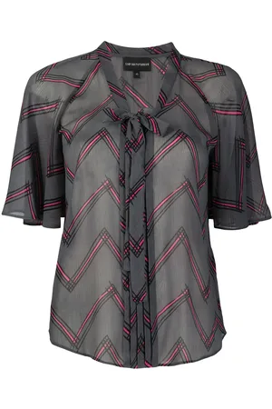 Emporio Armani Bluse med bindebånd og zigzagmønster