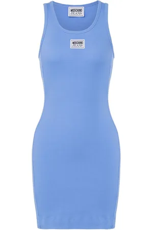 Moschino Kort ribstrikket kjole med logo-applikation