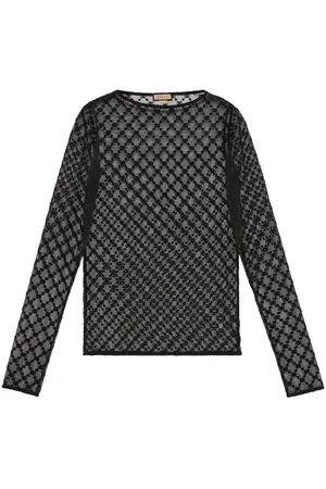 Gucci GG-broderet bluse med tyl