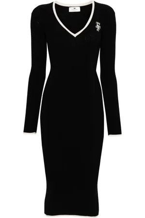 Elisabetta Franchi Ribbet midi-kjole i intarsia-strik