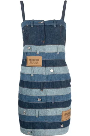 Moschino Kort skjortekjole i denim med patchwork-design