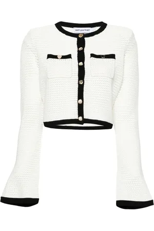 Self-Portrait Cropped pointelle-strikket cardigan
