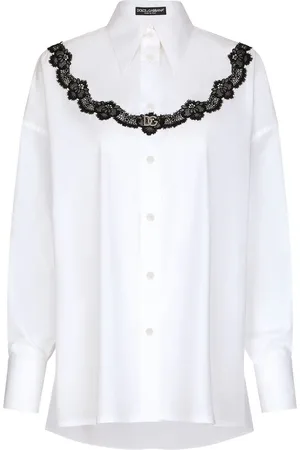 Dolce & Gabbana Skjorte i poplin med blondeindsats