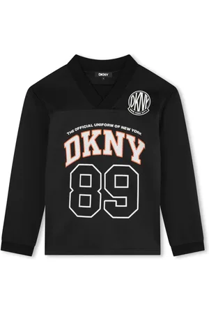 DKNY Langærmet T-shirt med logotryk og V-hals