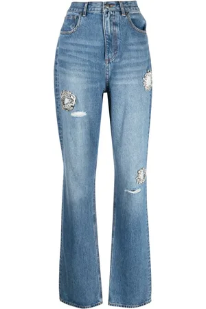 AREA Jeans med krystaludsmykning og lige ben