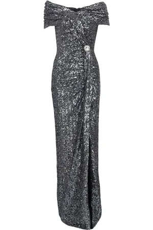 Balmain Kjole med paillet-udsmykning og off-shoulder-snit
