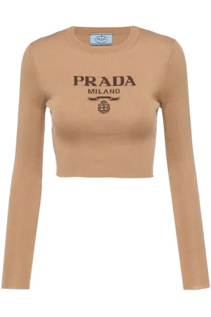 Prada Intarsia-strikket top med logo