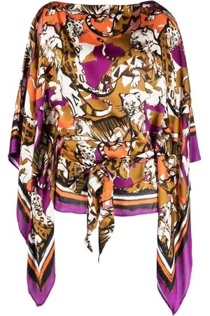 Roberto Cavalli Kaftan med draperede ærmer og gepardtryk