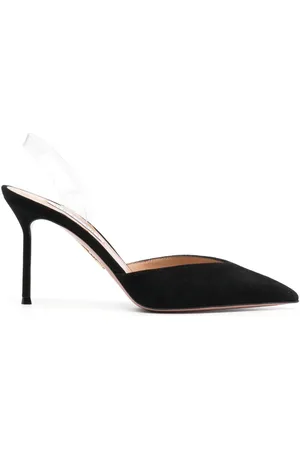 Aquazzura V Plexi 95mm pumps i ruskind med stilethæl