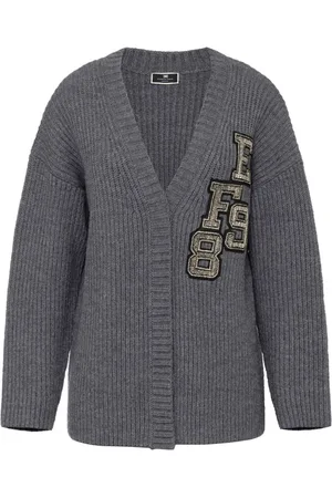 Elisabetta Franchi Ribstrikket cardigan med logomærke