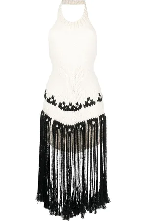 Jil Sander Top i strik med halterneck og frynser