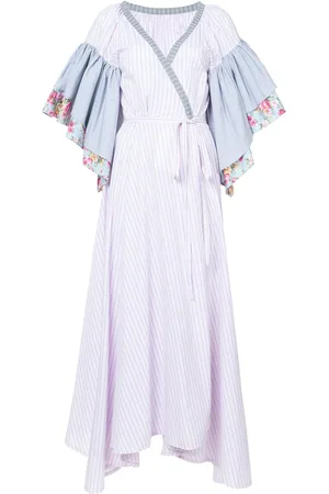 Natasha Zinko Floral striped ruffle sleeve wrap dress