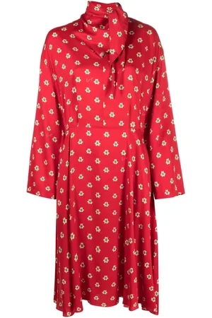 Kenzo Mellemlang Passion Flower-kjole med plisseringer
