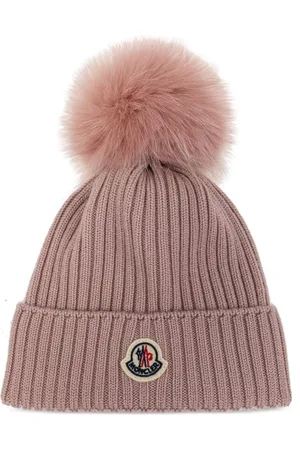 Moncler Ribstrikket hue med logo-applikation