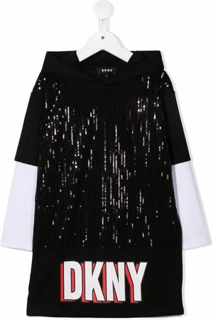 DKNY Trøjekjole med hætte og pailletter og logotryk