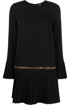 Roberto Cavalli Kort plisseret kjole med logo-nitter